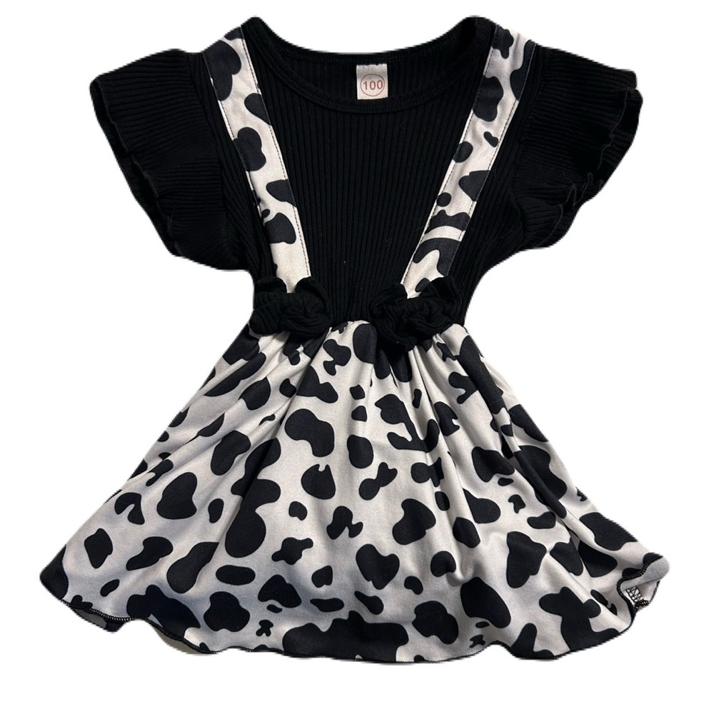 Kids Black‎ and White Cow Print Dress